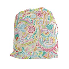 Hippie Flowers Pattern, Pink Blue Green, Zz0101 Drawstring Pouches (xxl) by Zandiepants