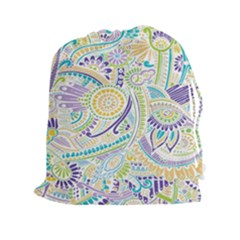 Purple, Green, Yellow Hippie Flowers Pattern, Zz0104 Drawstring Pouch (xxl) by Zandiepants