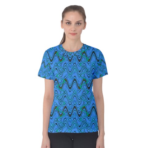 Blue Wavy Squiggles Women s Cotton Tee by BrightVibesDesign