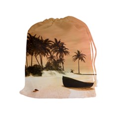 Wonderful Sunset Over The Beach, Tropcal Island Drawstring Pouches (extra Large) by FantasyWorld7