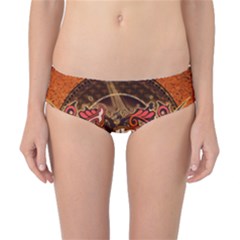 Surfing, Surfboard With Floral Elements  And Grunge In Red, Black Colors Classic Bikini Bottoms by FantasyWorld7