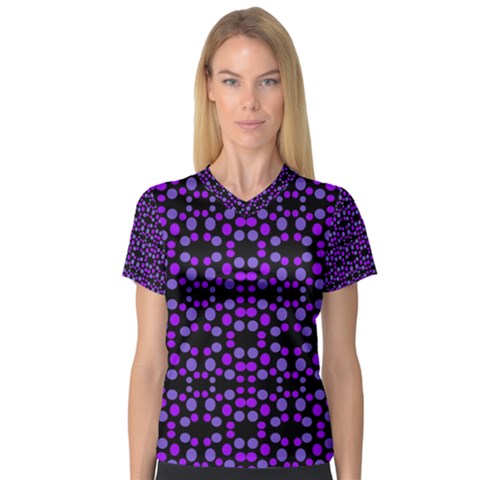 Dots Pattern Purple Women s V-neck Sport Mesh Tee by BrightVibesDesign
