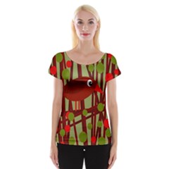 Red Cute Bird Women s Cap Sleeve Top by Valentinaart