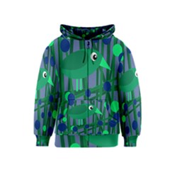 Green And Blue Bird Kids  Zipper Hoodie by Valentinaart