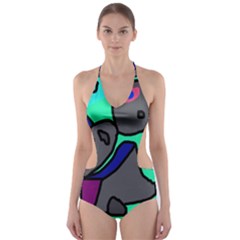Blue Comic Abstract Cut-out One Piece Swimsuit by Valentinaart