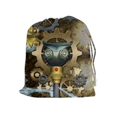Steampunk, Awesome Owls With Clocks And Gears Drawstring Pouches (extra Large) by FantasyWorld7