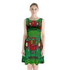 Flower Girl With Sunrose In Her Hair And Panda Bears Sleeveless Chiffon Waist Tie Dress by pepitasart