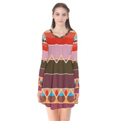 Waves And Other Shapes       Long Sleeve V-neck Flare Dress by LalyLauraFLM