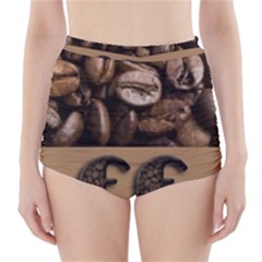 Funny Coffee Beans Brown Typography High-waisted Bikini Bottoms by yoursparklingshop
