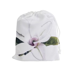 White Magnolia Pencil Drawing Art Drawstring Pouches (extra Large) by picsaspassion