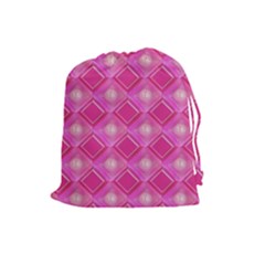 Pink Sweet Number 16 Diamonds Geometric Pattern Drawstring Pouches (large)  by yoursparklingshop