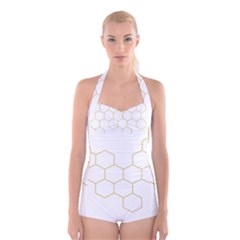Honeycomb Pattern Graphic Design Boyleg Halter Swimsuit  by picsaspassion