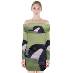 Goose Bird In Nature Long Sleeve Off Shoulder Dress by picsaspassion