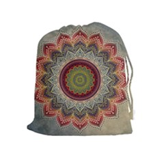 Folk Art Lotus Mandala Dirty Blue Red Drawstring Pouches (extra Large) by EDDArt