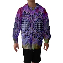 Flower Of Life Indian Ornaments Mandala Universe Hooded Wind Breaker (kids) by EDDArt