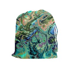 Fractal Batik Art Teal Turquoise Salmon Drawstring Pouches (extra Large) by EDDArt