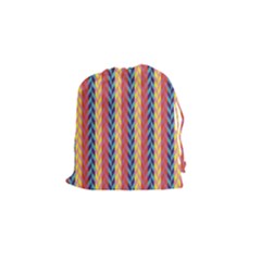 Colorful Chevron Retro Pattern Drawstring Pouches (small)  by DanaeStudio