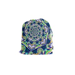 Power Spiral Polygon Blue Green White Drawstring Pouches (small)  by EDDArt