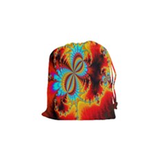 Crazy Mandelbrot Fractal Red Yellow Turquoise Drawstring Pouches (small)  by EDDArt