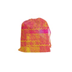 Yello And Magenta Lace Texture Drawstring Pouches (small)  by DanaeStudio