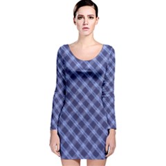 Blue And White Checkered Painting Design  Long Sleeve Velvet Bodycon Dress by GabriellaDavid
