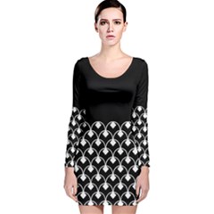 White And Black Geometric Design  Long Sleeve Velvet Bodycon Dress by GabriellaDavid