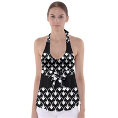 White And Black Geometric Design  Babydoll Tankini Top by GabriellaDavid