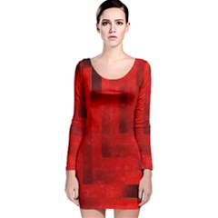 Beautiful Red Geometric Silk Optic Abstract Design  Long Sleeve Velvet Bodycon Dress by GabriellaDavid