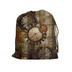 Wonderful Steampunk Design With Clocks And Gears Drawstring Pouches (extra Large) by FantasyWorld7