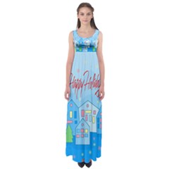 Xmas Landscape - Happy Holidays Empire Waist Maxi Dress by Valentinaart