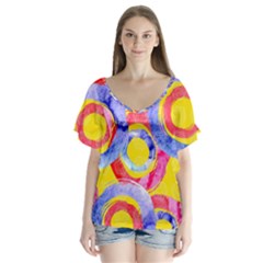 Blue And Pink Dream Flutter Sleeve Top by DanaeStudio