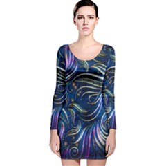 Multicolor Blue Painting Long Sleeve Velvet Bodycon Dress by GabriellaDavid