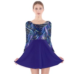 Multicolor Blue Painting Long Sleeve Velvet Skater Dress by GabriellaDavid