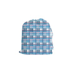 Blue Plaid Pattern Drawstring Pouches (small)  by Valentinaart