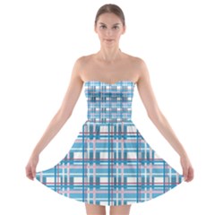 Blue Plaid Pattern Strapless Bra Top Dress by Valentinaart