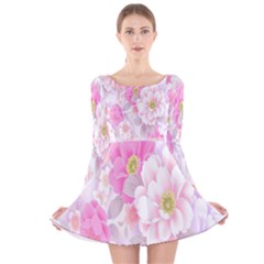 Cute Pink Flower Pattern  Long Sleeve Velvet Skater Dress by Brittlevirginclothing