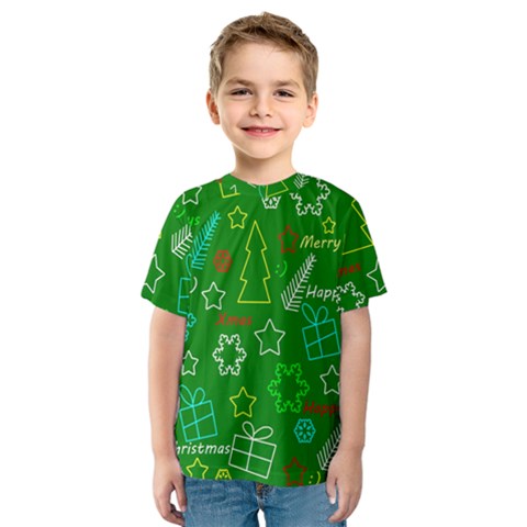 Green Xmas Pattern Kids  Sport Mesh Tee by Valentinaart