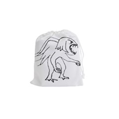 Monster Bird Drawing Drawstring Pouches (small)  by dflcprints