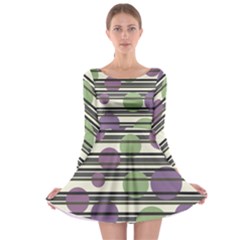 Purple And Green Elegant Pattern Long Sleeve Skater Dress by Valentinaart