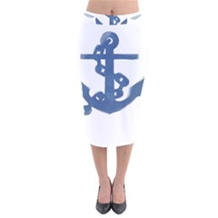 Blue Anchor,  Aquarel Painting Art Velvet Midi Pencil Skirt by picsaspassion