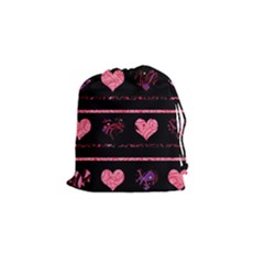 Pink Elegant Harts Pattern Drawstring Pouches (small)  by Valentinaart