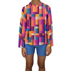Abstract Background Geometry Blocks Kids  Long Sleeve Swimwear by Amaryn4rt