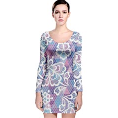 Cute Colorful Nenuphar Flower Long Sleeve Velvet Bodycon Dress by Brittlevirginclothing