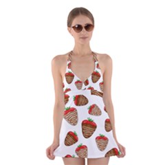 Chocolate Strawberries  Halter Swimsuit Dress by Valentinaart