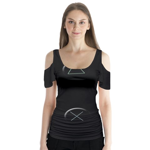 Joystick  Butterfly Sleeve Cutout Tee  by Valentinaart