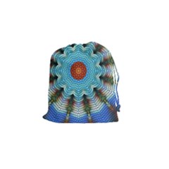 Pattern Blue Brown Background Drawstring Pouches (small)  by Amaryn4rt
