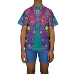 Peacock Bird Animal Feathers Kids  Short Sleeve Swimwear by Amaryn4rt