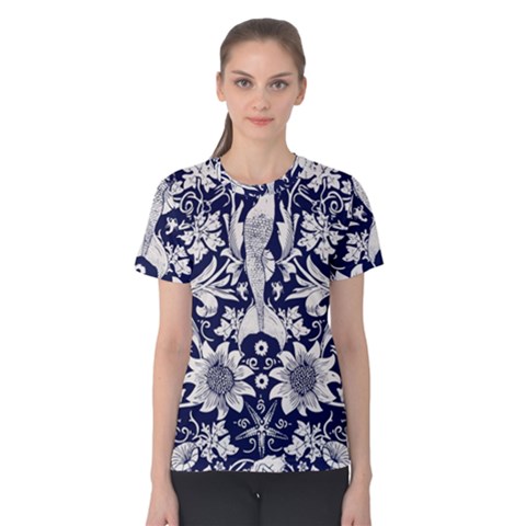 Deep Blue Flower Women s Cotton Tee by Brittlevirginclothing