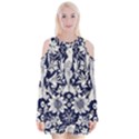 Deep blue flower Velvet Long Sleeve Shoulder Cutout Dress View1