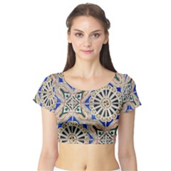 Ceramic Portugal Tiles Wall Short Sleeve Crop Top (tight Fit) by Amaryn4rt